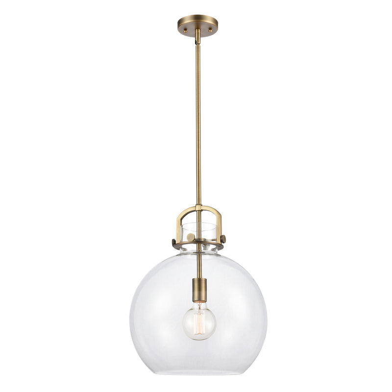 Newton Sphere Pendant shown in the Brushed Brass finish with a Clear shade