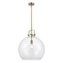 Newton Sphere Pendant shown in the Brushed Brass finish with a Clear shade