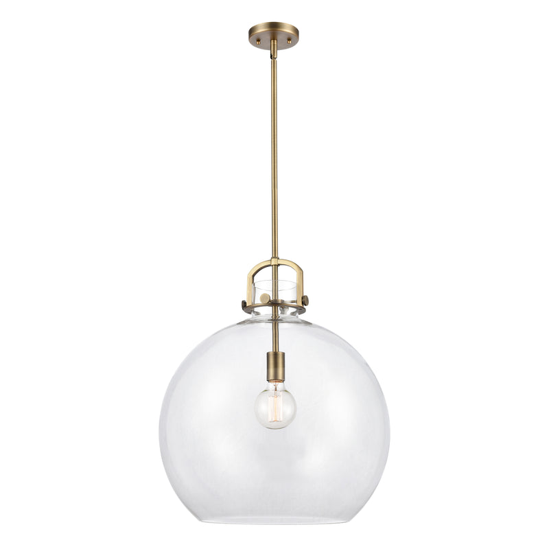 Newton Sphere Pendant shown in the Brushed Brass finish with a Clear shade