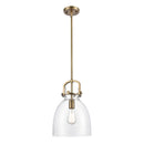 Newton Bell Mini Pendant shown in the Brushed Brass finish with a Clear shade