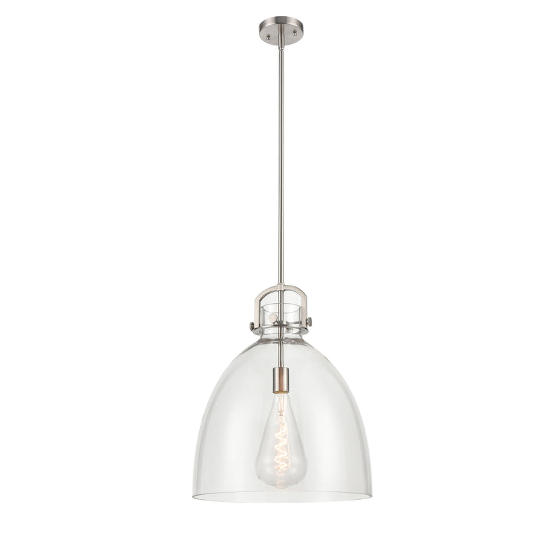 Newton Bell Pendant shown in the Brushed Satin Nickel finish with a Clear shade