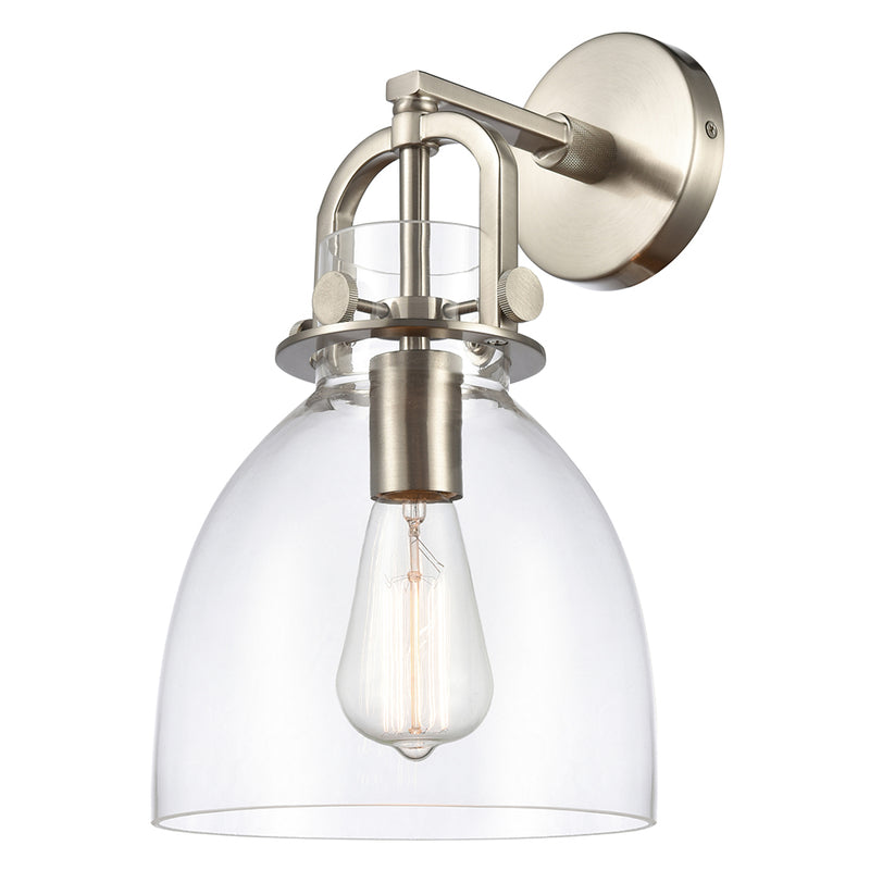 Newton Bell Sconce shown in the Brushed Satin Nickel finish with a Clear shade