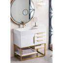 James Martin Columbia 36" Single Vanity Glossy White Radiant Gold with Glossy White Composite Top 388-V36-GW-RG-GW