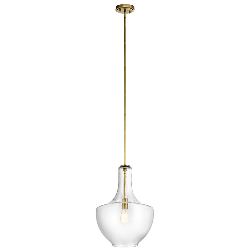 Kichler Everly 19.75" 1 Light Bell Pendant Clear Glass Natural Brass 42046NBR