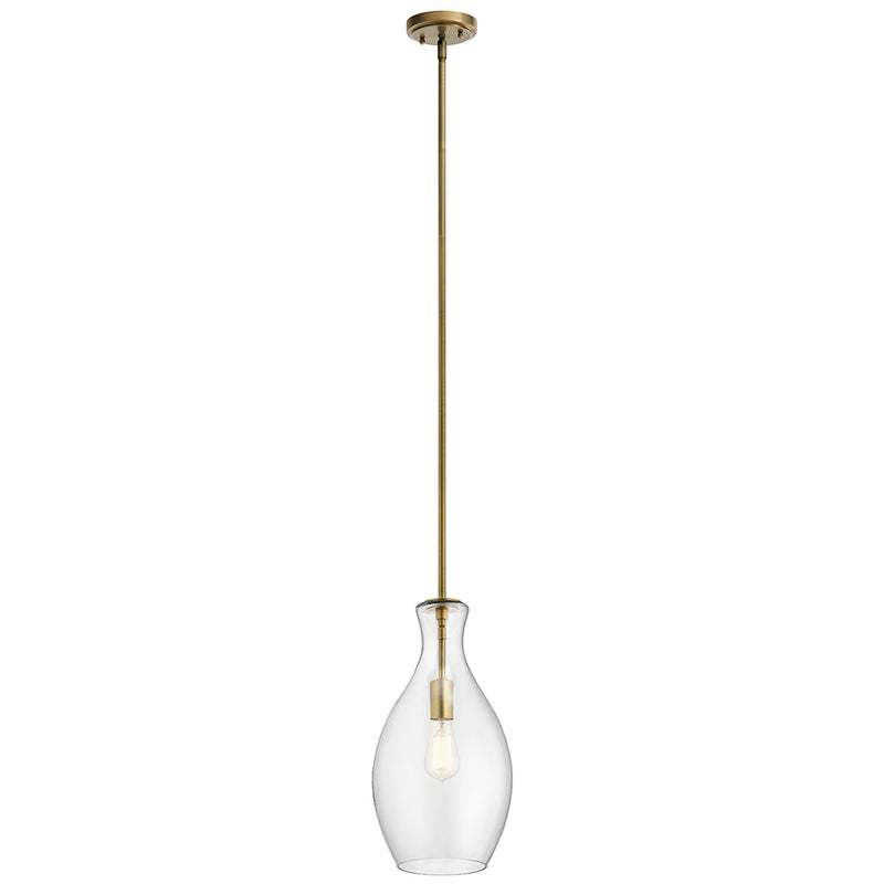 Kichler Everly 17.75" 1 Light Hour Glass Pendant Clear Glass Natural Brass 42047NBR