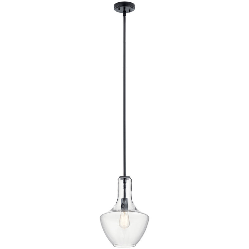 Kichler Everly 15.25" 1 Light Bell Pendant Clear Glass Black 42141BK