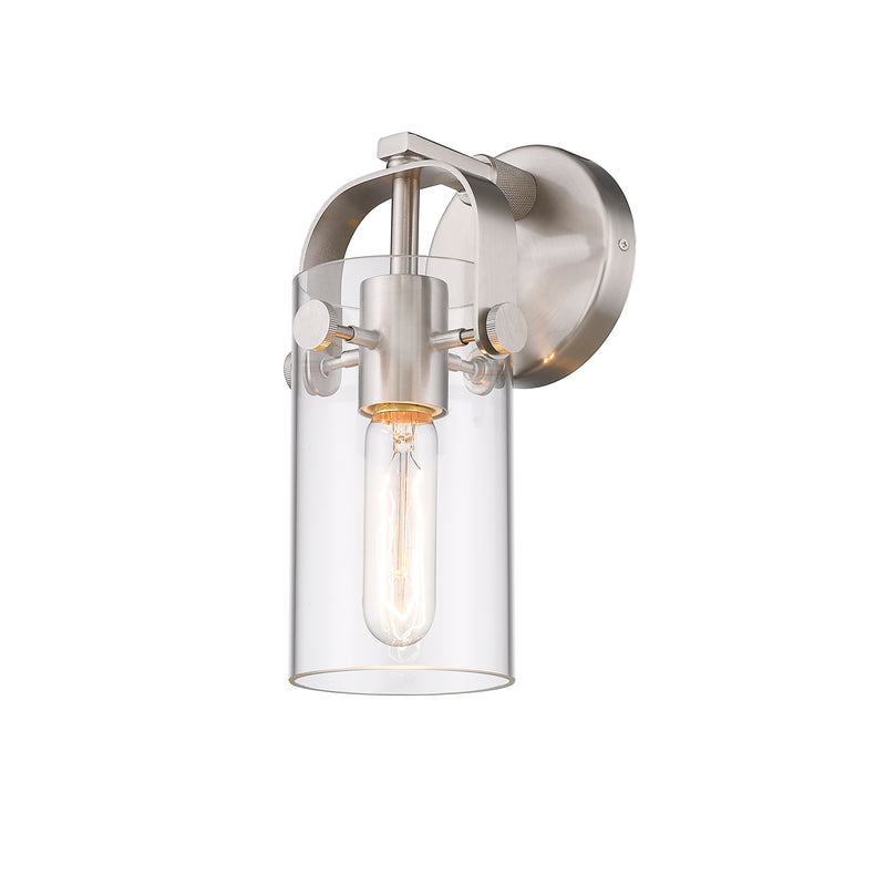 Pilaster Sconce shown in the Brushed Satin Nickel finish with a Clear shade