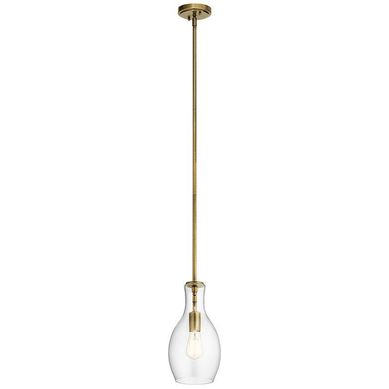 Kichler Everly 13.75" 1 Light Hour Glass Pendant Clear Glass Natural Brass 42456NBR