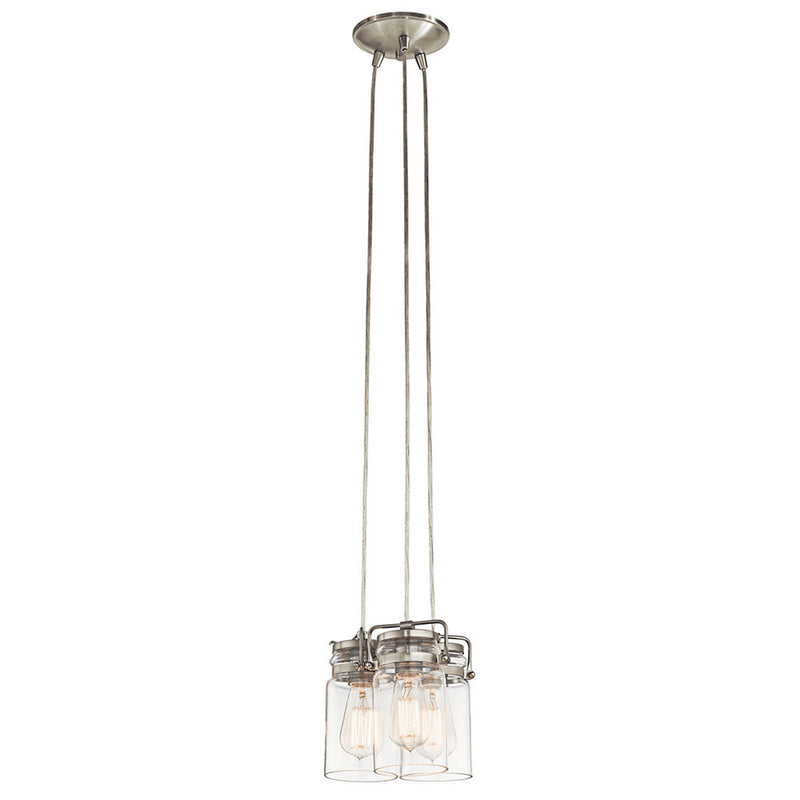 Kichler Brinley 7.75" 3 Light Pendant with Clear Glass Brushed Nickel 42869NI