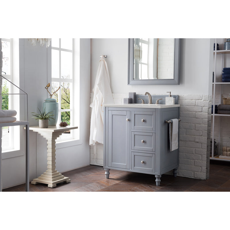 James Martin Copper Cove Encore 30" Single Vanity Silver Gray with 3 cm Classic White Quartz Top 301-V30-SL-3CLW