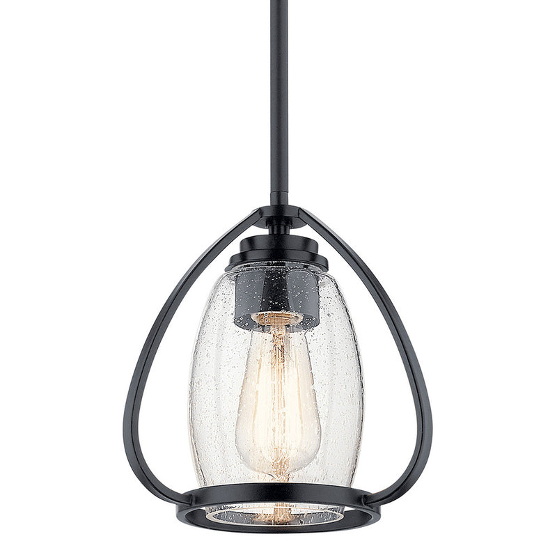 Kichler Tuscany 8.75" 1 Light Mini Pendant with Clear Seeded Glass Black 44058BK