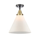 Cone Flush Mount shown in the Black Antique Brass finish with a Matte White shade