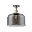 Bell Flush Mount shown in the Black Antique Brass finish with a Plated Smoke shade