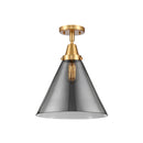 Cone Flush Mount shown in the Satin Gold finish with a Plated Smoke shade