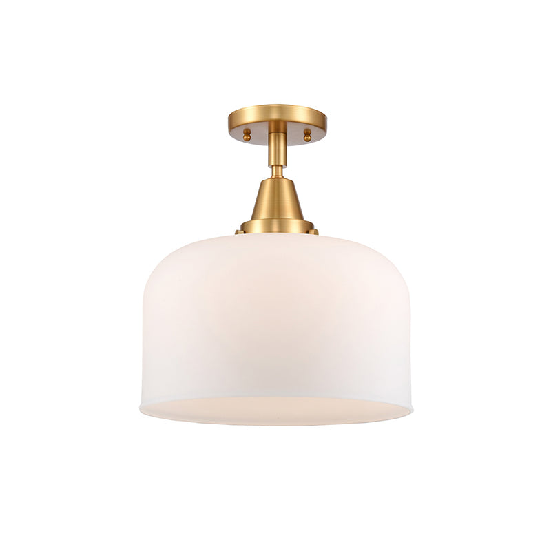 Bell Flush Mount shown in the Satin Gold finish with a Matte White shade