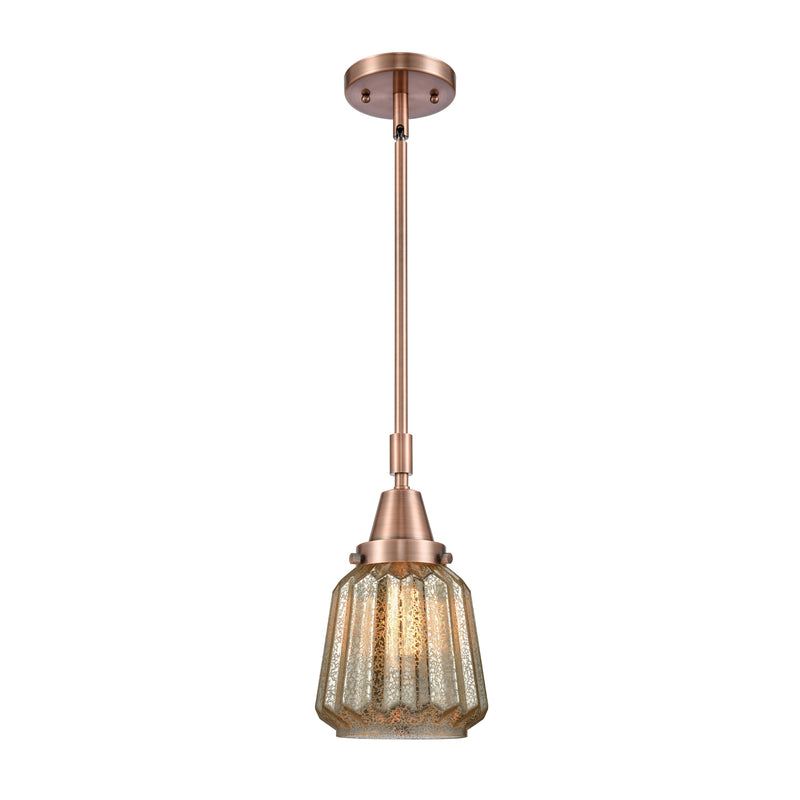 Chatham Mini Pendant shown in the Antique Copper finish with a Mercury shade