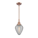 Geneseo Mini Pendant shown in the Antique Copper finish with a Clear Crackled shade