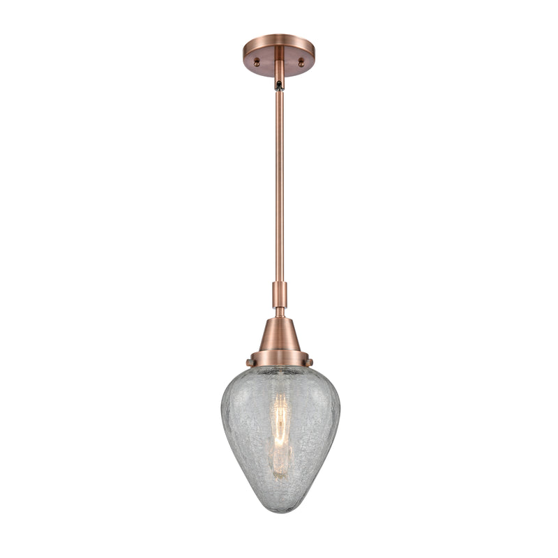 Geneseo Mini Pendant shown in the Antique Copper finish with a Clear Crackled shade