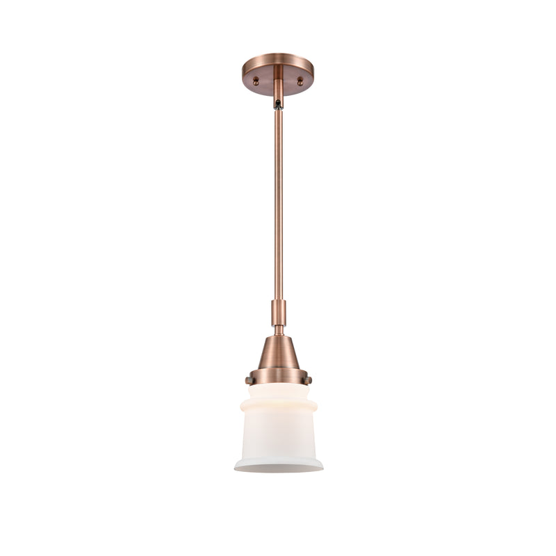 Canton Mini Pendant shown in the Antique Copper finish with a Matte White shade