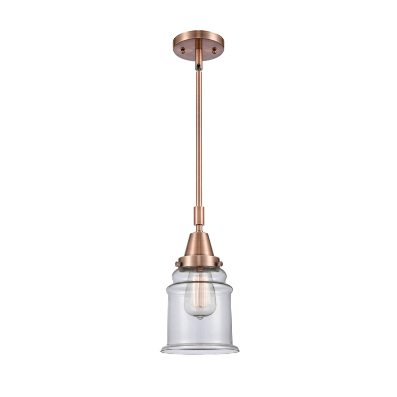 Canton Mini Pendant shown in the Antique Copper finish with a Clear shade