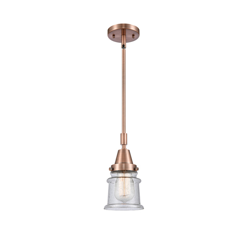 Canton Mini Pendant shown in the Antique Copper finish with a Seedy shade