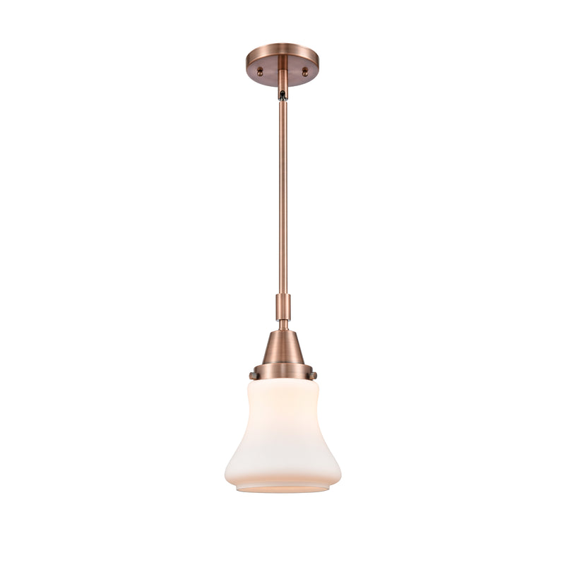 Bellmont Mini Pendant shown in the Antique Copper finish with a Matte White shade