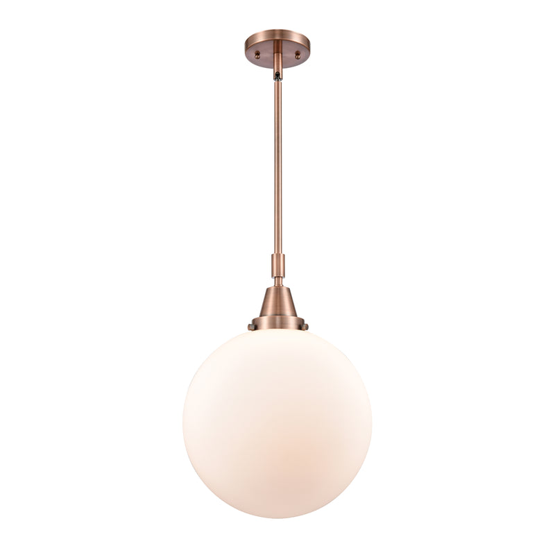 Beacon Mini Pendant shown in the Antique Copper finish with a Matte White shade