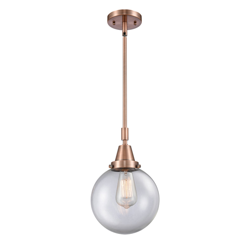 Beacon Mini Pendant shown in the Antique Copper finish with a Clear shade