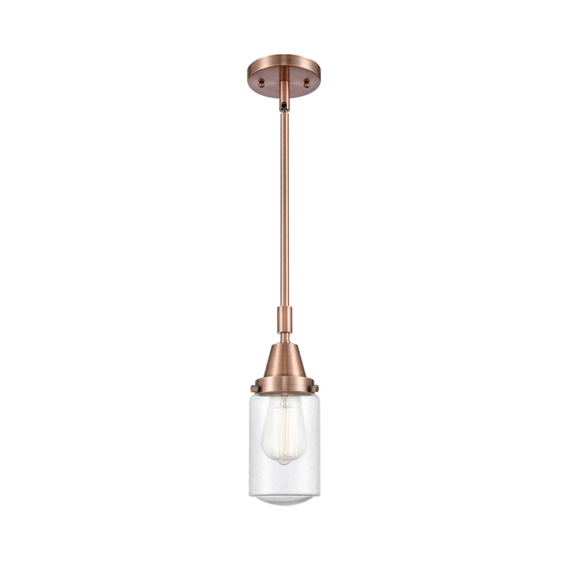 Dover Mini Pendant shown in the Antique Copper finish with a Seedy shade