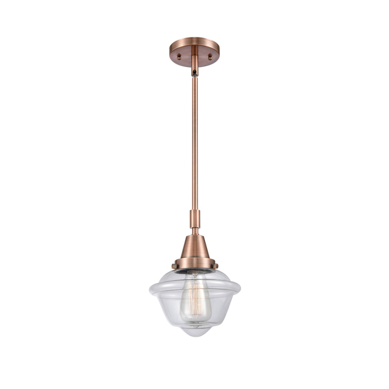 Oxford Mini Pendant shown in the Antique Copper finish with a Clear shade