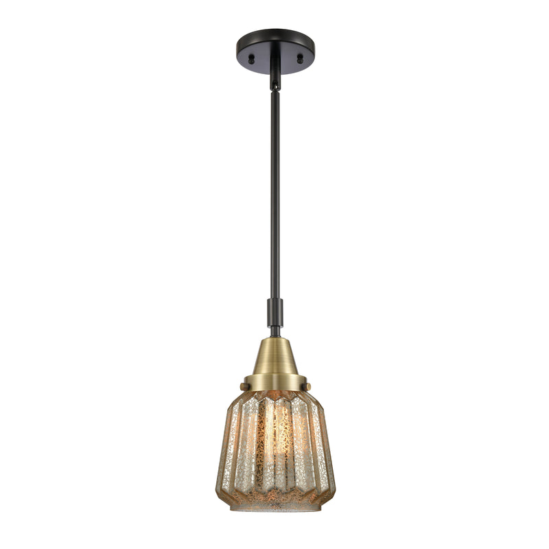 Chatham Mini Pendant shown in the Black Antique Brass finish with a Mercury shade