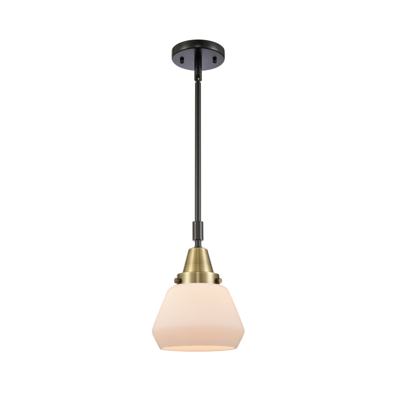 Fulton Mini Pendant shown in the Black Antique Brass finish with a Matte White shade