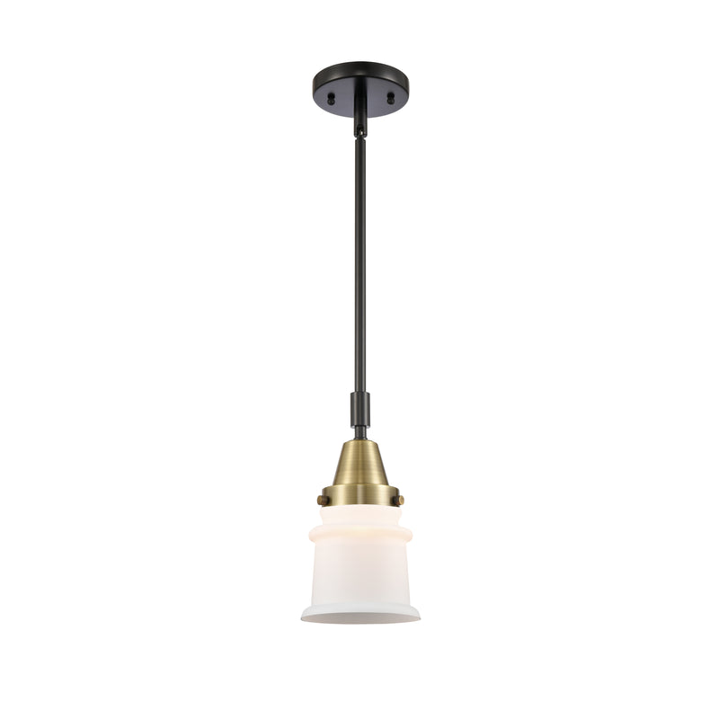 Canton Mini Pendant shown in the Black Antique Brass finish with a Matte White shade