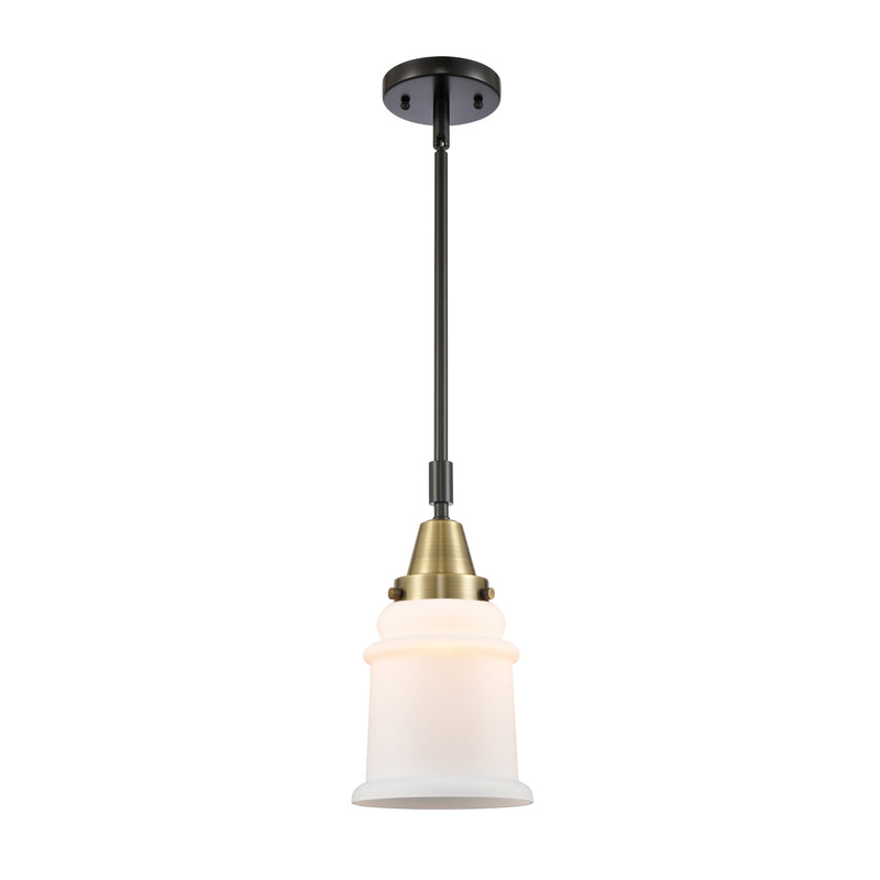 Canton Mini Pendant shown in the Black Antique Brass finish with a Matte White shade