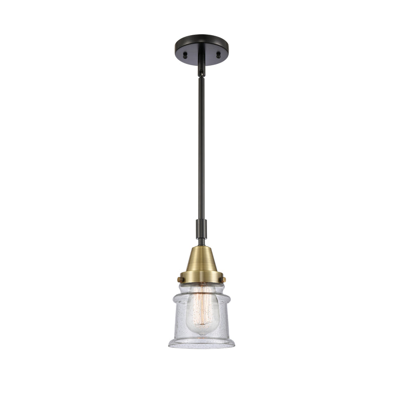 Canton Mini Pendant shown in the Black Antique Brass finish with a Seedy shade