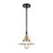 Halophane Mini Pendant shown in the Black Antique Brass finish with a Matte White Halophane shade