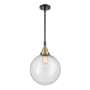 Beacon Mini Pendant shown in the Black Antique Brass finish with a Seedy shade