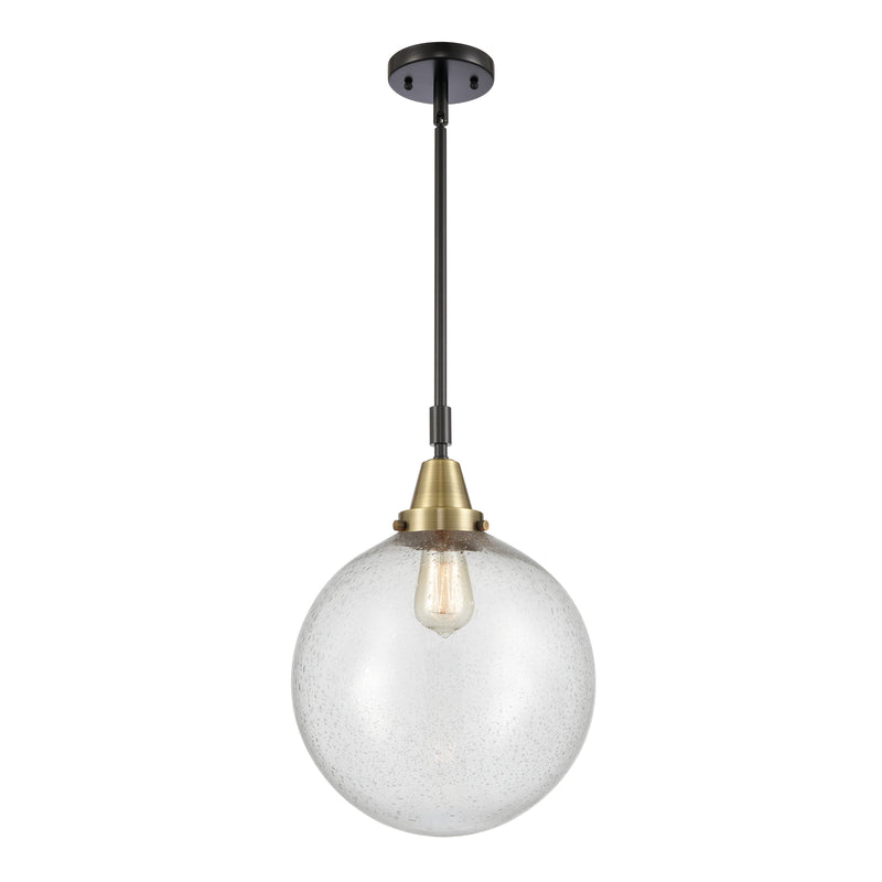 Beacon Mini Pendant shown in the Black Antique Brass finish with a Seedy shade