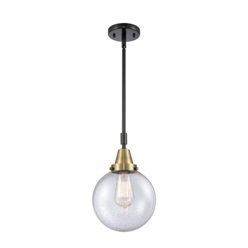 Beacon Mini Pendant shown in the Black Antique Brass finish with a Seedy shade