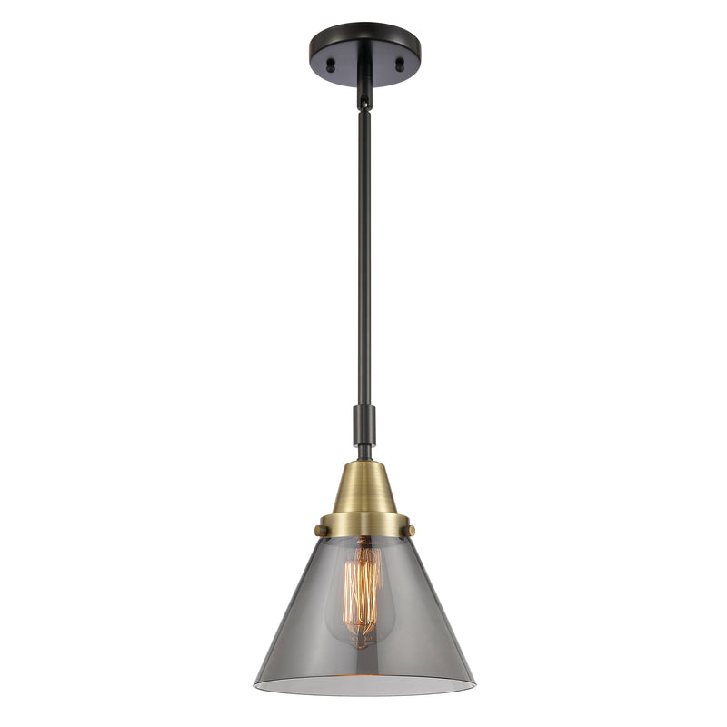 Cone Mini Pendant shown in the Black Antique Brass finish with a Plated Smoke shade