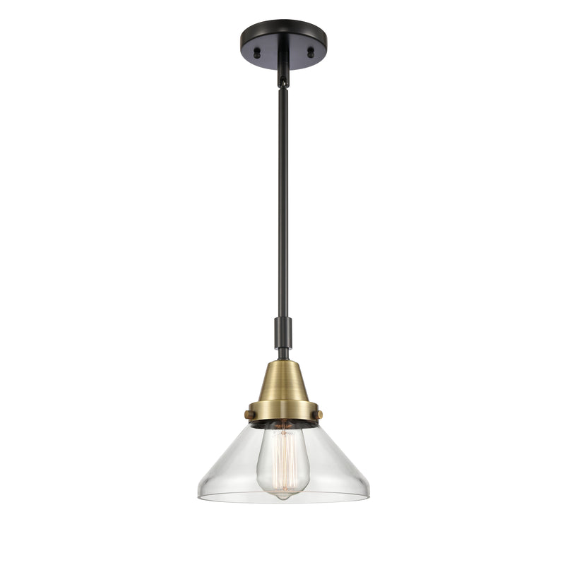 Caden Mini Pendant shown in the Black Antique Brass finish with a Clear shade