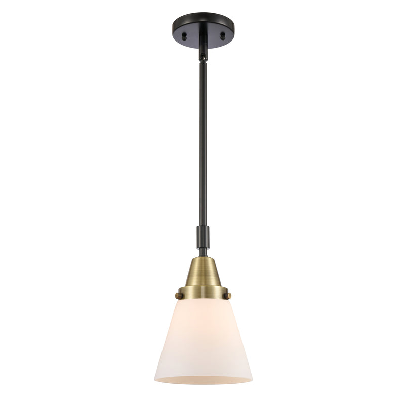 Cone Mini Pendant shown in the Black Antique Brass finish with a Matte White shade