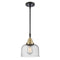 Bell Mini Pendant shown in the Black Antique Brass finish with a Seedy shade