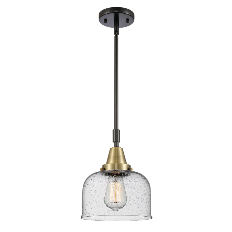 Bell Mini Pendant shown in the Black Antique Brass finish with a Seedy shade