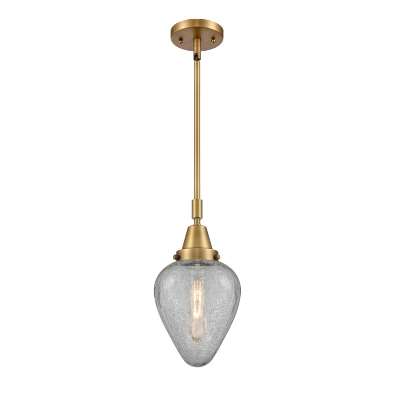 Geneseo Mini Pendant shown in the Brushed Brass finish with a Clear Crackled shade