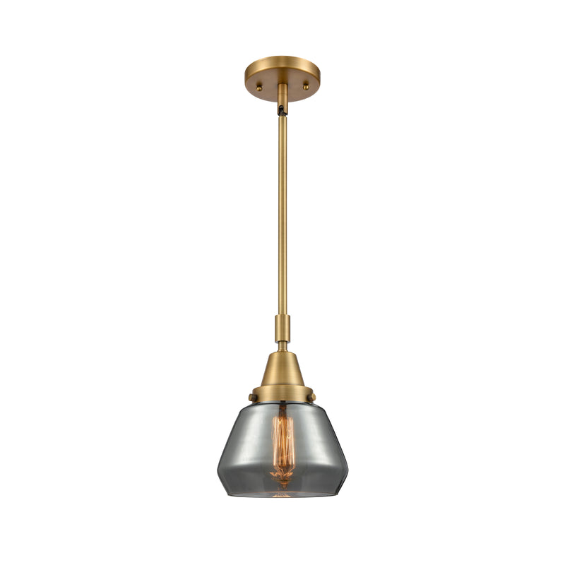 Fulton Mini Pendant shown in the Brushed Brass finish with a Plated Smoke shade