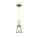 Canton Mini Pendant shown in the Brushed Brass finish with a Clear shade