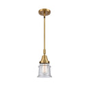 Canton Mini Pendant shown in the Brushed Brass finish with a Seedy shade