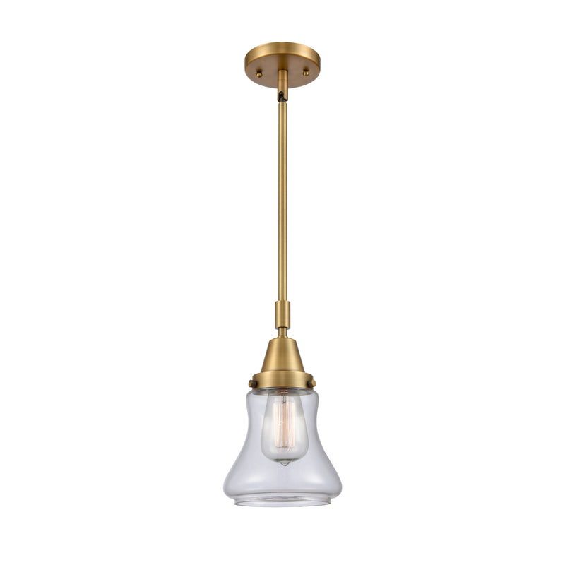 Bellmont Mini Pendant shown in the Brushed Brass finish with a Clear shade