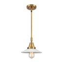 Halophane Mini Pendant shown in the Brushed Brass finish with a Matte White Halophane shade